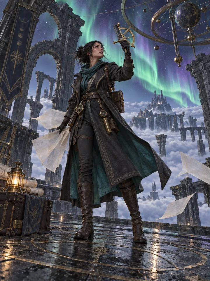 Aurora Cartographer - Fantasy environment heroine
