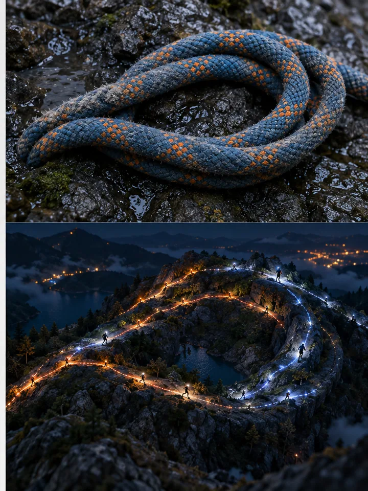 Climbing Rope Into Night Trails