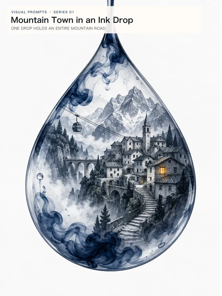 Mountain Town in an Ink Drop