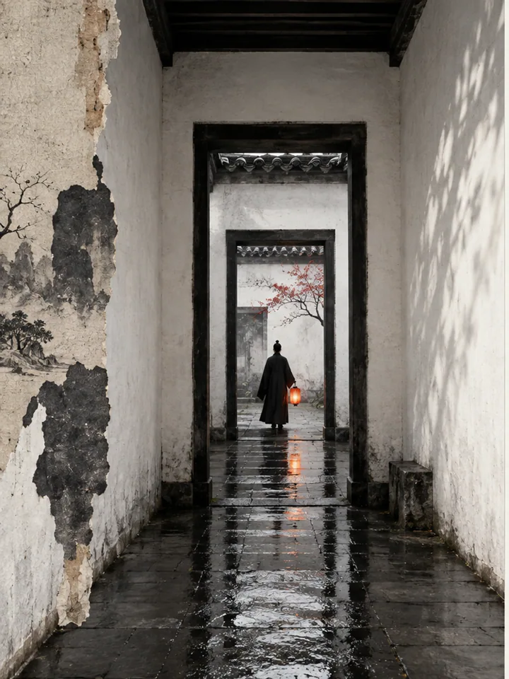 Lantern Corridor Memory - Grunge spatial memory collage