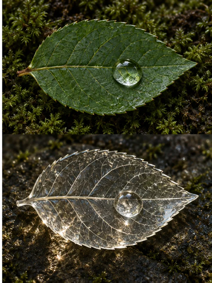 Dew Leaf Into Glass