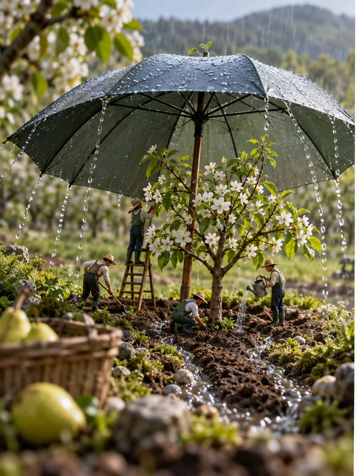 Pear Blossom Under an Umbrella