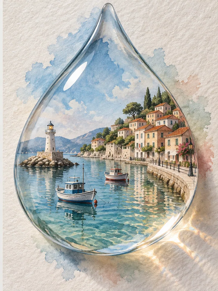 Watercolor Harbor Raindrop